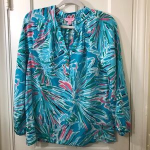 Lilly Pulitzer Blue Silk Top Blouse Size Small